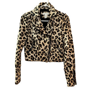 H&M Twill Leopard Print Moto Jacket Size 4